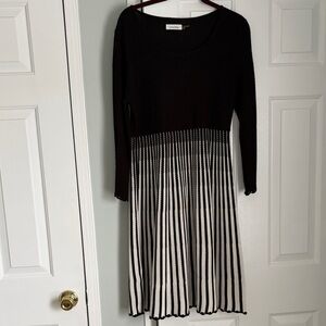 Calvin Klein Black and White Long Sleeve Dress